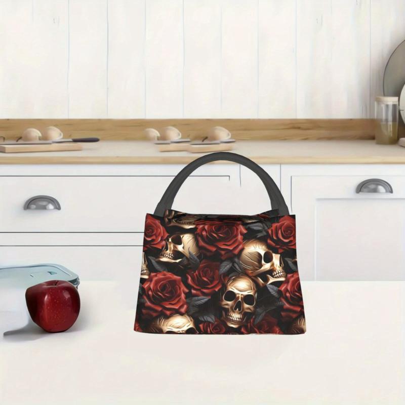 Skull & Rose Cooler Bag Insulated Durable Polyester Portable Lunch