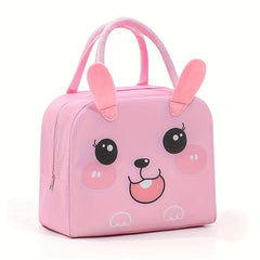 Pink Insulated Lunch Bag with Bear Zipper Closure