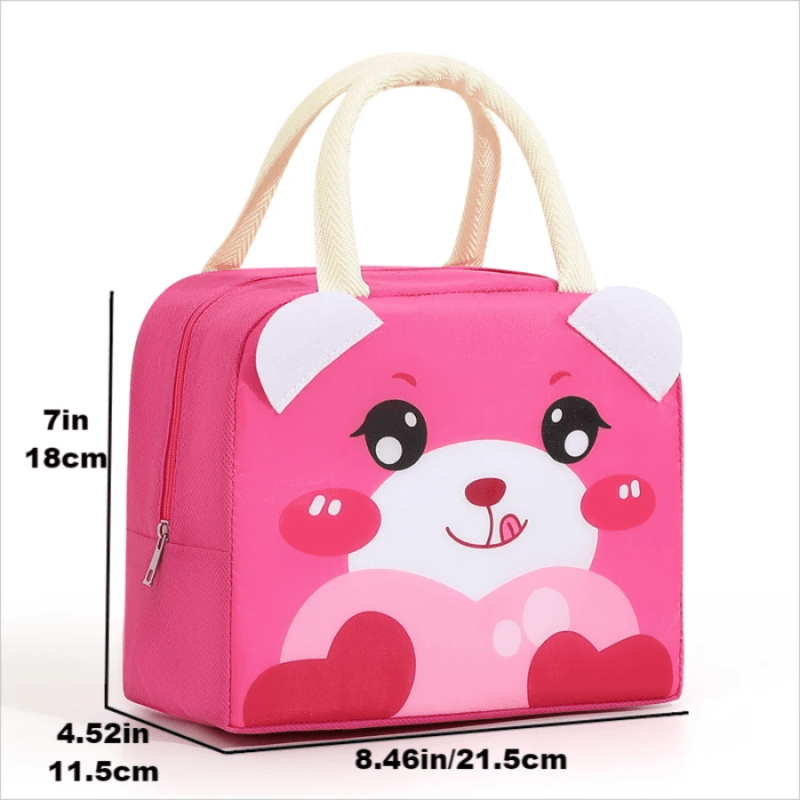 Pink Insulated Lunch Bag with Bear Zipper Closure