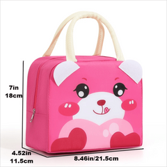Pink Insulated Lunch Bag with Bear Zipper Closure