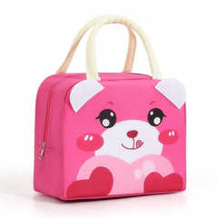 Pink Insulated Lunch Bag with Bear Zipper Closure