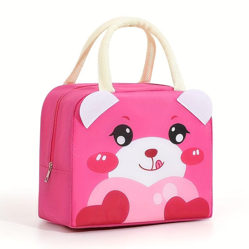 Pink Insulated Lunch Bag with Bear Zipper Closure