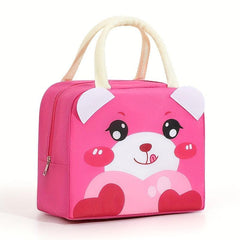 Pink Insulated Lunch Bag with Bear Zipper Closure
