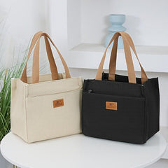 Stylish Canvas Tote Bag with Insulated Compartment Zipper Closure Beige Green