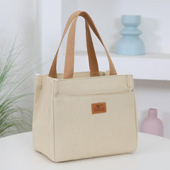 Stylish Canvas Tote Bag with Insulated Compartment Zipper Closure Beige Green