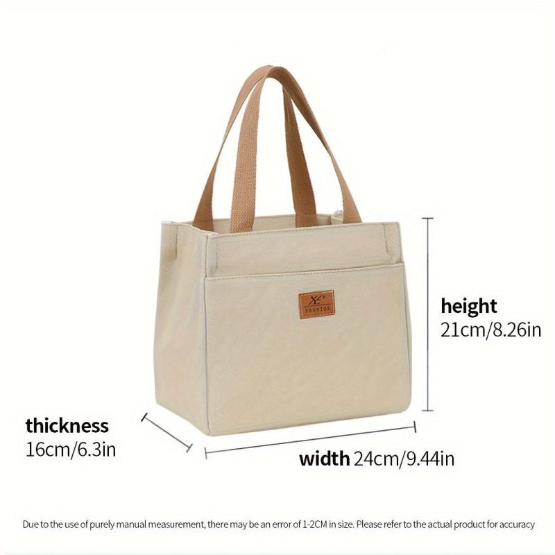 Stylish Canvas Tote Bag with Insulated Compartment Zipper Closure Beige Green