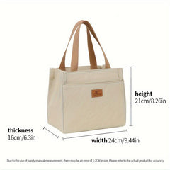 Stylish Canvas Tote Bag with Insulated Compartment Zipper Closure Beige Green