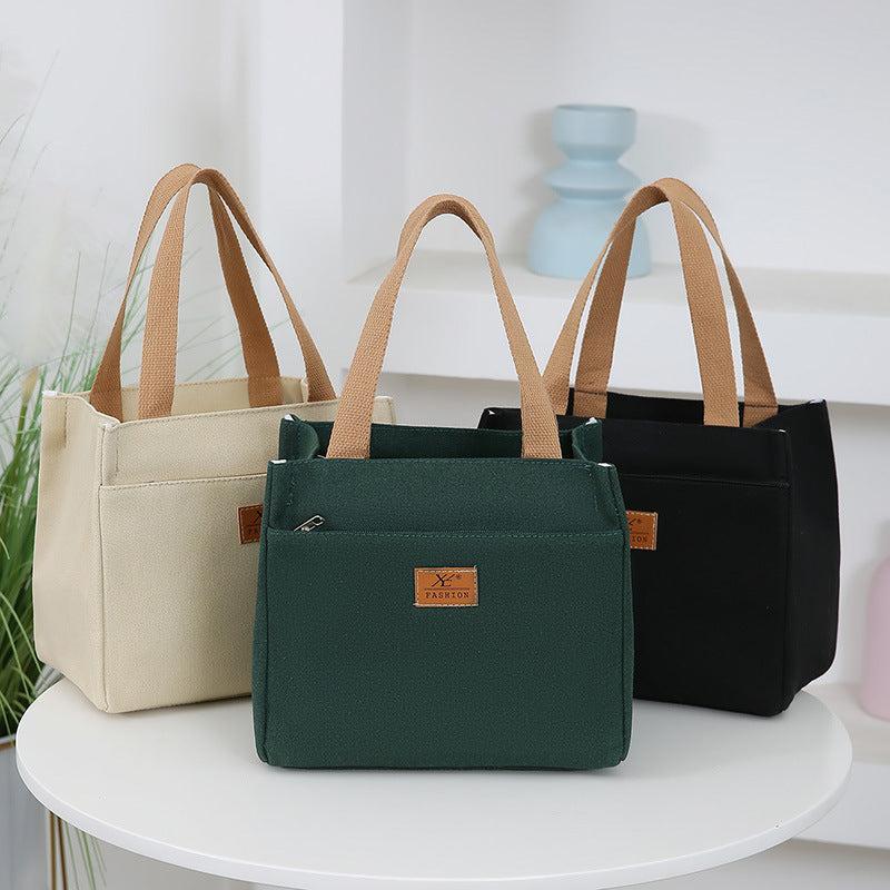 Stylish Canvas Tote Bag with Insulated Compartment Zipper Closure Beige Green