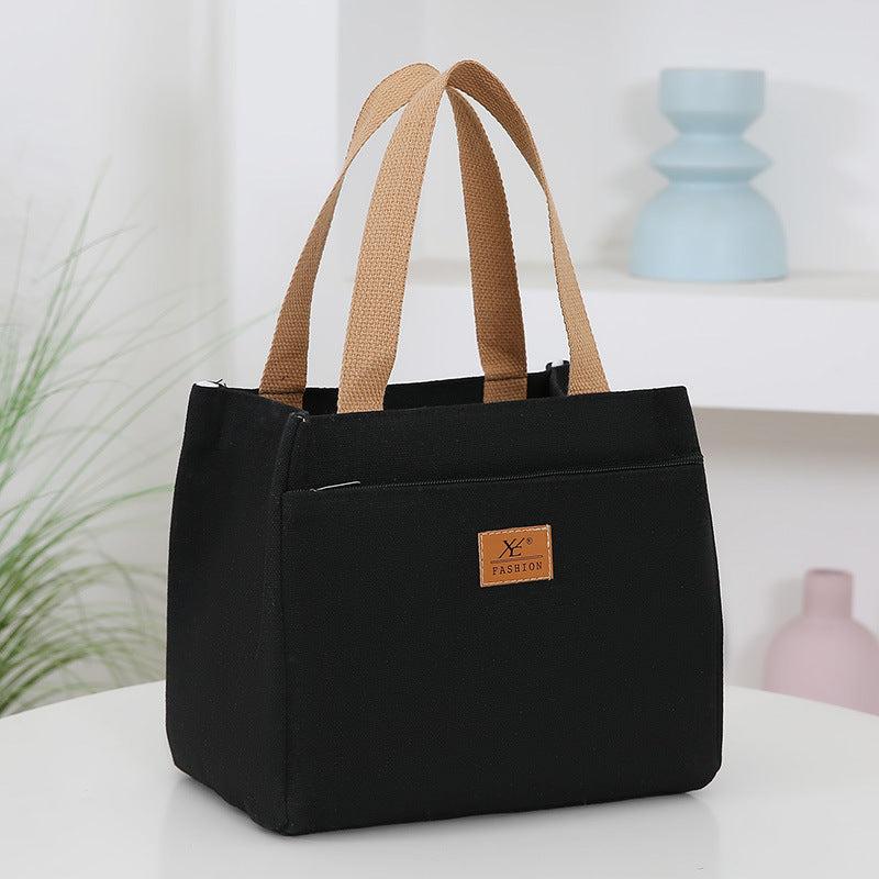 Stylish Canvas Tote Bag with Insulated Compartment Zipper Closure Beige Green