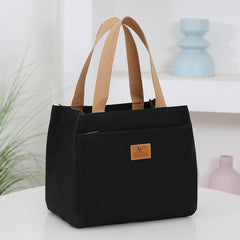 Stylish Canvas Tote Bag with Insulated Compartment Zipper Closure Beige Green