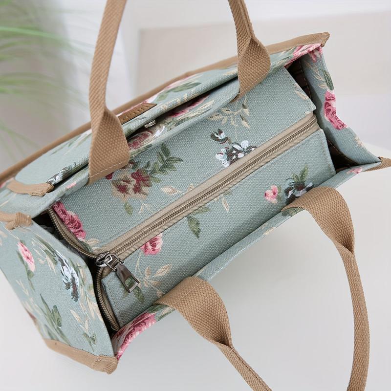 Large Insulated Lunch Bag Floral Print for Work Picnic Travel Hand Washable