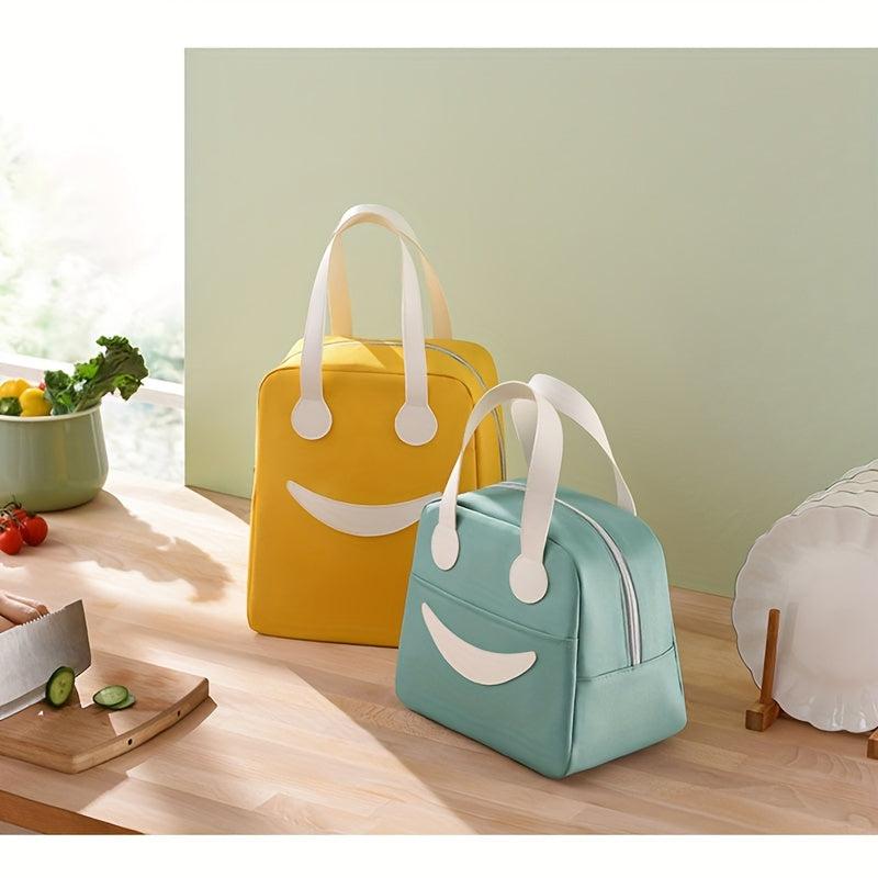 Large Capacity Insulated Yellow Lunch Bag with Happy Face Design