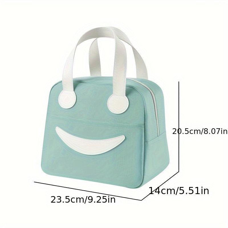 Large Capacity Insulated Yellow Lunch Bag with Happy Face Design