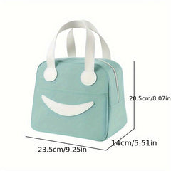 Large Capacity Insulated Yellow Lunch Bag with Happy Face Design