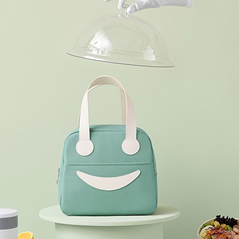 Large Capacity Insulated Yellow Lunch Bag with Happy Face Design