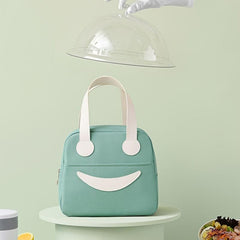 Large Capacity Insulated Yellow Lunch Bag with Happy Face Design