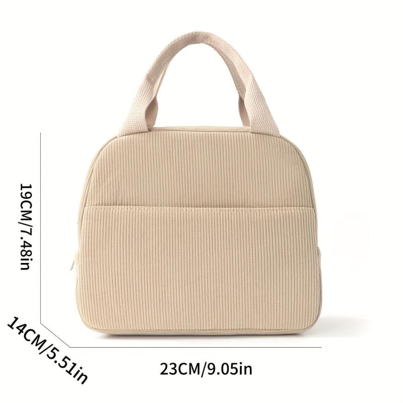 Corduroy Insulated Reusable Thermal Tote Leakproof Zip Closure