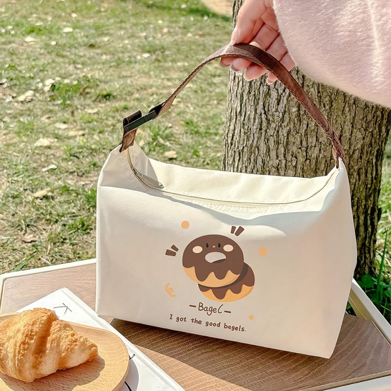 Cartoon Donut Insulated Lunch Bag for Students and Commuting