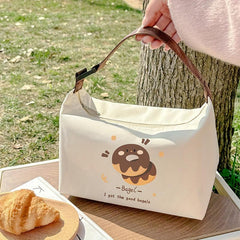 Cartoon Donut Insulated Lunch Bag for Students and Commuting