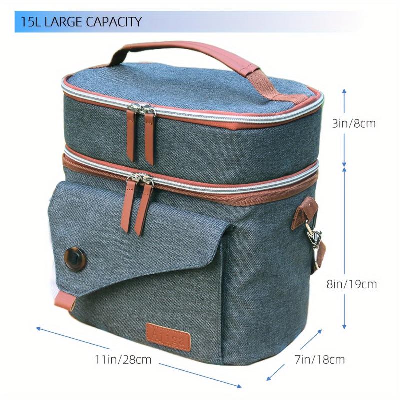 AJIGA Insulated Lunch Bag Double Deck Cooler Tote Gray