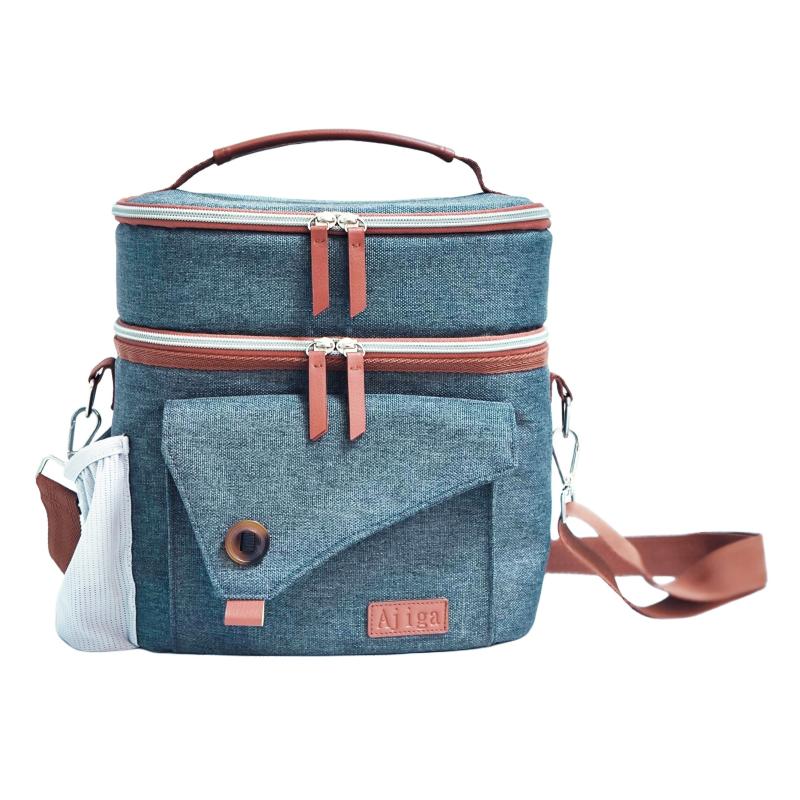 AJIGA Insulated Lunch Bag Double Deck Cooler Tote Gray