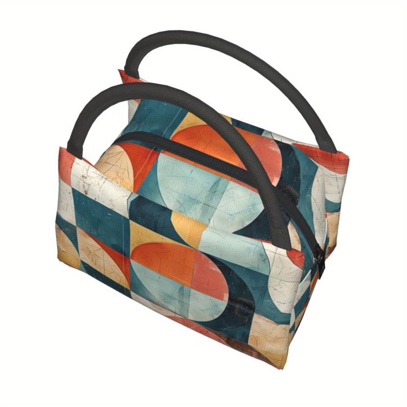 Geometric Pattern Insulated Cooler Bag - Portable Reusable Lunch Tote