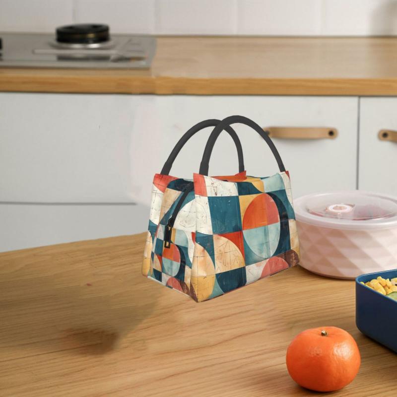 Geometric Pattern Insulated Cooler Bag - Portable Reusable Lunch Tote