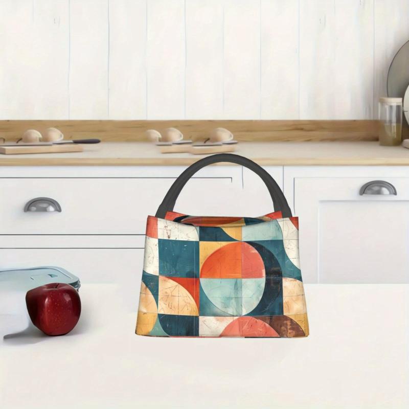 Geometric Pattern Insulated Cooler Bag - Portable Reusable Lunch Tote
