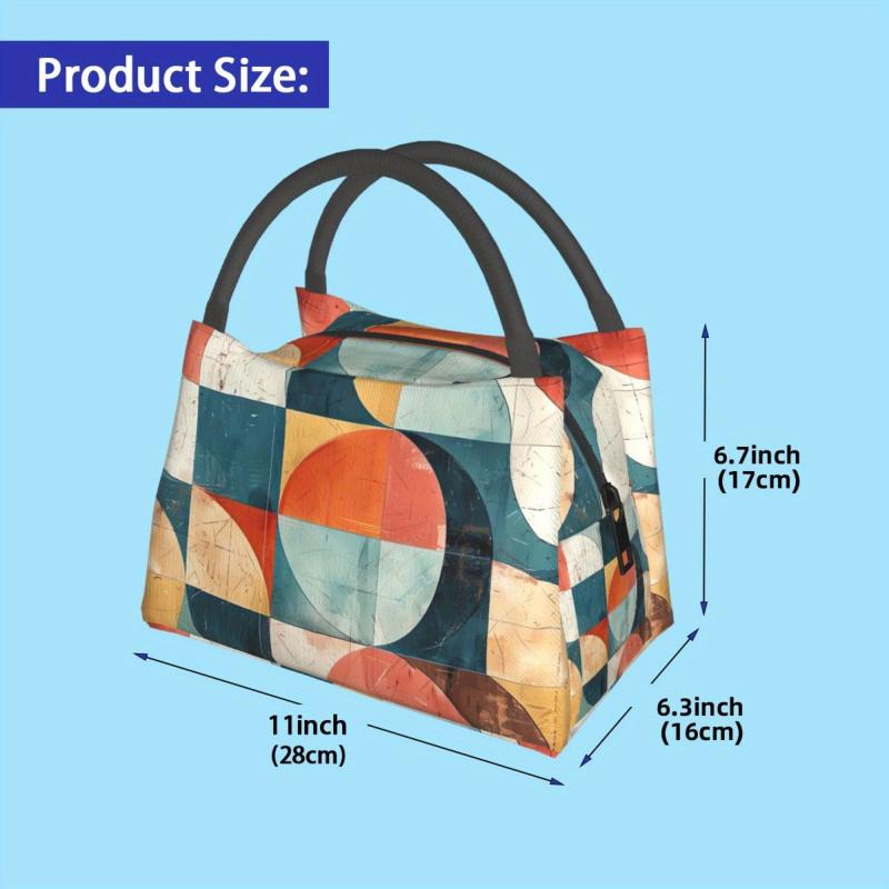 Geometric Pattern Insulated Cooler Bag - Portable Reusable Lunch Tote