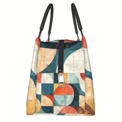 Geometric Pattern Insulated Cooler Bag - Portable Reusable Lunch Tote