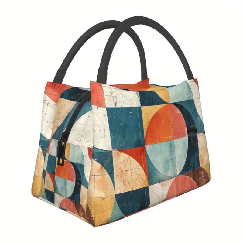 Geometric Pattern Insulated Cooler Bag - Portable Reusable Lunch Tote