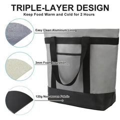 Insulated Reusable Tote Ice Bag 17 inch Grey
