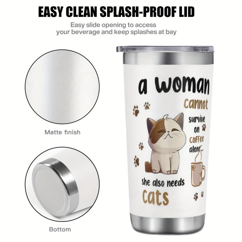 20oz Stainless Steel Travel Mug Cat Hand Wash Reusable Coffee Tumbler