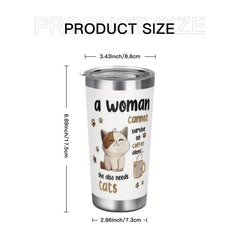 20oz Stainless Steel Travel Mug Cat Hand Wash Reusable Coffee Tumbler