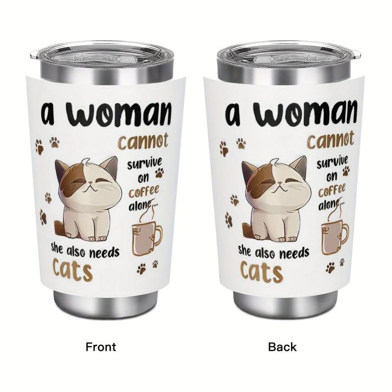 20oz Stainless Steel Travel Mug Cat Hand Wash Reusable Coffee Tumbler