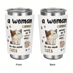 20oz Stainless Steel Travel Mug Cat Hand Wash Reusable Coffee Tumbler