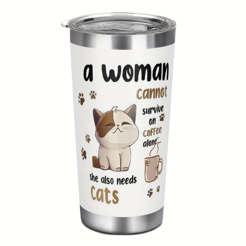 20oz Stainless Steel Travel Mug Cat Hand Wash Reusable Coffee Tumbler