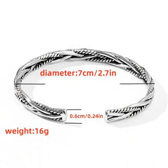 Vintage Silver Braided C-shaped Opening Bracelet, Adjustable