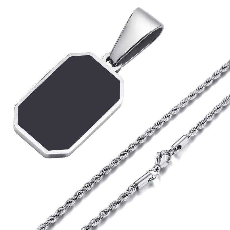 Geometric Square Necklace Enamel Rectangle Pendant Men