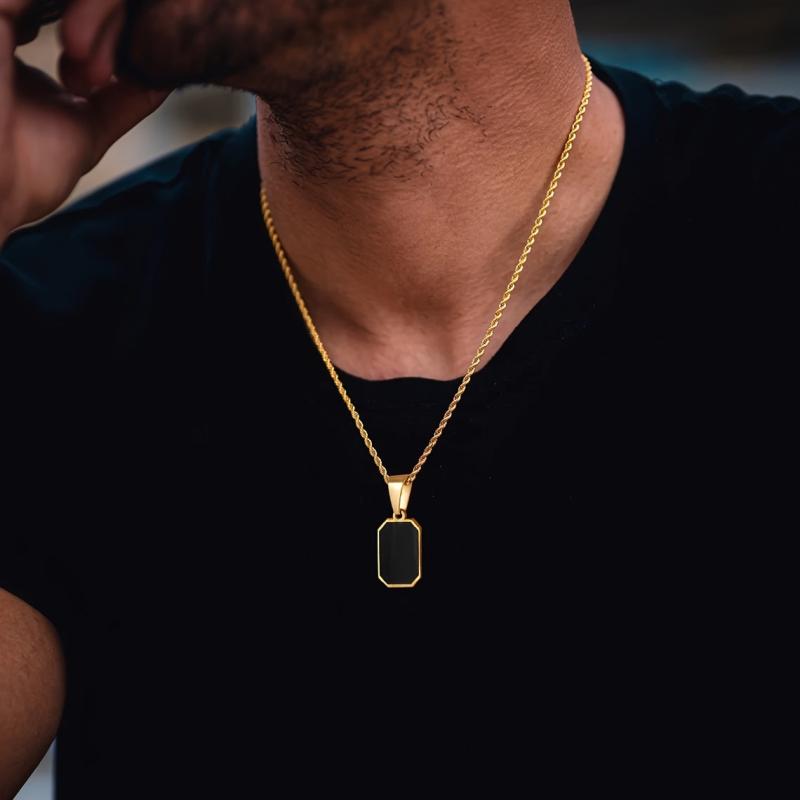 Geometric Square Necklace Enamel Rectangle Pendant Men