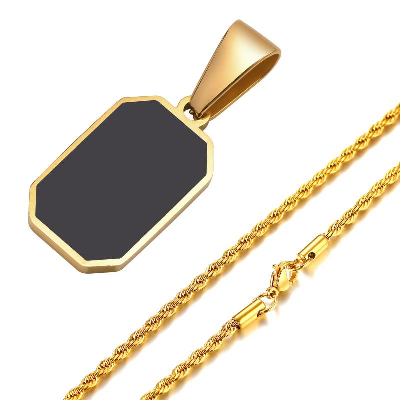 Geometric Square Necklace Enamel Rectangle Pendant Men