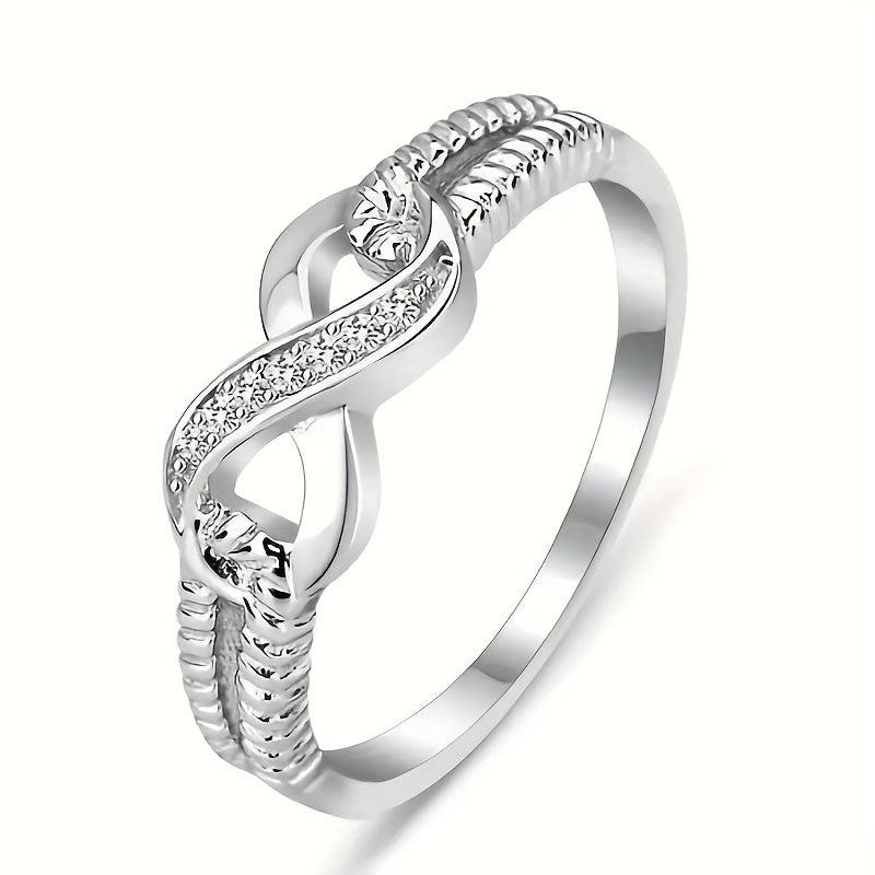 Men's Platinum Ring with Artificial Diamond Inlaid - Character Eight
