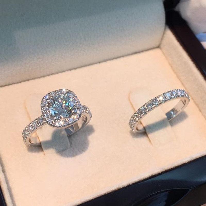 2 Pcs Women Wedding Ring Set Romantic Bride Engagement Rings Size 5 11