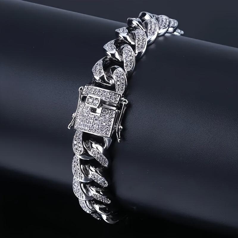Men's Cuban Chain Zircon Bracelet Hip Hop Ice Town Bracelet