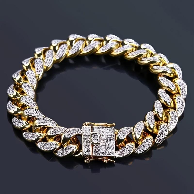Men's Cuban Chain Zircon Bracelet Hip Hop Ice Town Bracelet