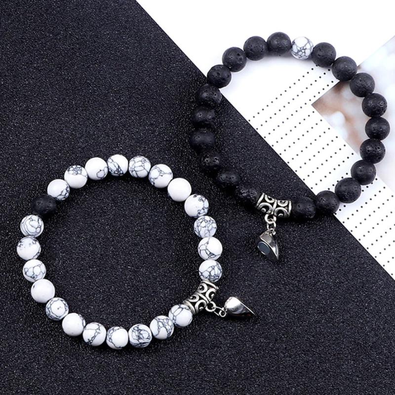 Men's Heart Magnetic Bead Bracelet Set