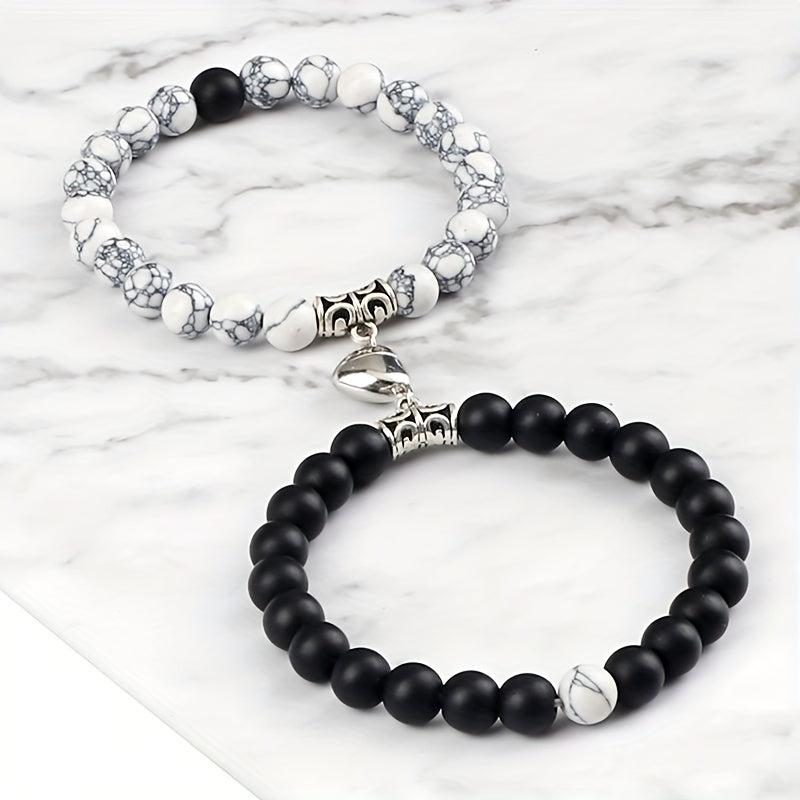 Men's Heart Magnetic Bead Bracelet Set