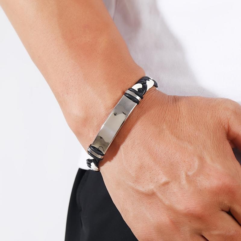 Minimalist Titanium Steel Leather Bracelet