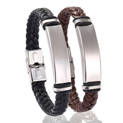 Minimalist Titanium Steel Leather Bracelet