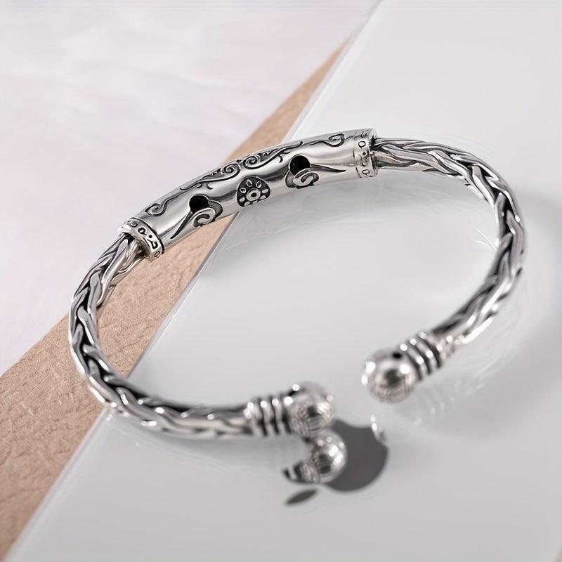 Vintage Silver Printed Rune Cuff Bracelet - Unisex Hip Hop Jewelry